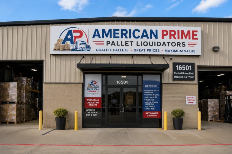 American Prime Pallet Liquidators warehouse entrance in Houston, TX